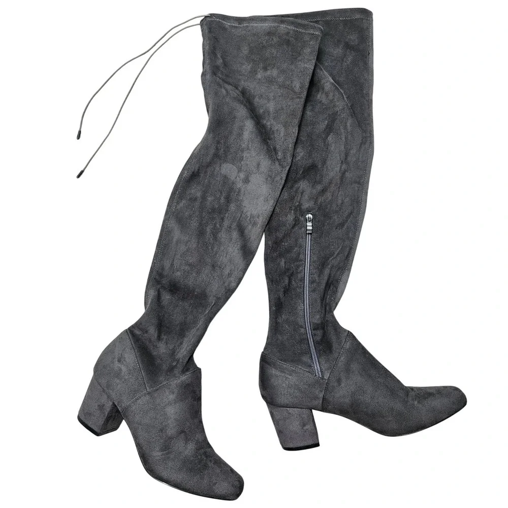 Catherine Catherine Malandrino Grey Faux Suede‎ Over The Knee Block Heel Boots 8